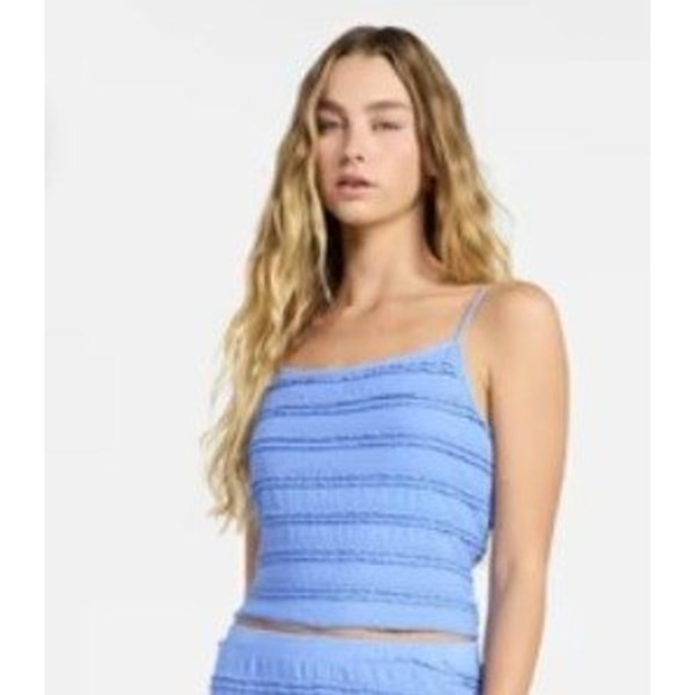 No Boundaries Women's Sz Large 12-14 Ruffle Cami Tank Top Cool Peri Blue Stretch